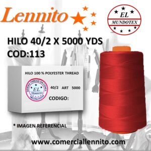 Caja de 12 unidades de hilo poliéster costura 40/2 x 5000 yds color rojo código 113