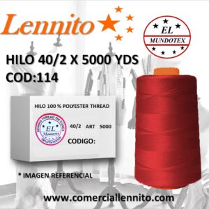 Caja de 12 unidades de hilo poliéster costura 40/2 x 5000 yds color rojo oscuro codigo 114