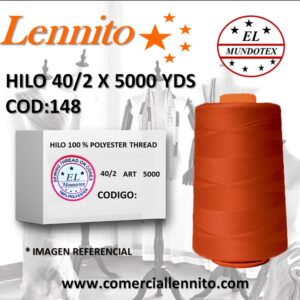 Caja de 12 unidades de hilo poliéster costura 40/2 x 5000 yds color naranja oscuro código 148