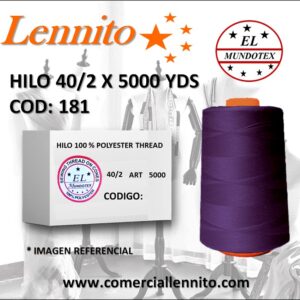 Caja de 12 unidades de hilo poliéster costura 40/2 x 5000 yds color uva código 181