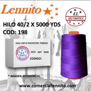 Caja de 12 unidades de hilo poliéster costura 40/2 x 5000 yds color morado codigo 198