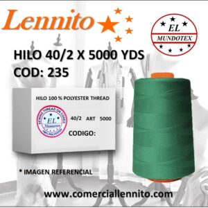 Caja de 12 unidades de hilo poliéster costura 40/2 x 5000 yds color verde jade código 235