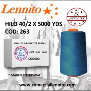 Caja de 12 unidades de hilo poliéster costura 40/2 x 5000 yds color calipso claro codigo 263