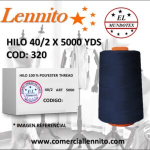 Caja de 12 unidades de hilo poliéster costura 40/2 x 5000 yds color azul acero código 320