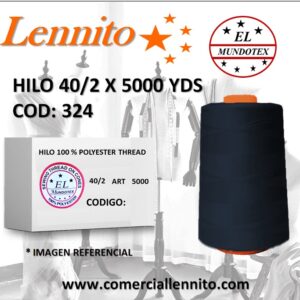 Caja de 12 unidades de hilo poliéster costura 40/2 x 5000 yds color azul noche codigo 324