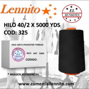 Caja de 12 unidades de hilo poliéster costura 40/2 x 5000 yds código 325 color negro