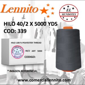 Caja de 12 unidades de hilo poliéster costura 40/2 x 5000 yds color plomo inter codigo 339