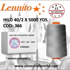 Caja de 12 unidades de hilo poliéster costura 40/2 x 5000 yds color plomo melange código 366