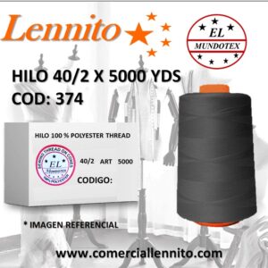 Caja de 12 unidades de hilo poliéster costura 40/2 x 5000 yds color plomo Rata código 374