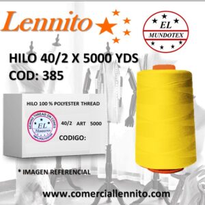 Caja de 12 unidades de hilo poliéster costura 40/2 x 5000 yds color amarillo brasil codigo 385