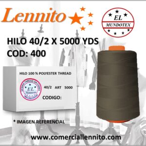Caja de 12 unidades de hilo poliéster costura 40/2 x 5000 yds color topo claro código 400