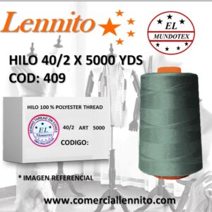 Caja de 12 unidades de hilo poliéster costura 40/2 x 5000 yds color verde cemento código 409