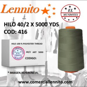 Caja de 12 unidades de hilo poliéster costura 40/2 x 5000 yds color verde militar claro código 416