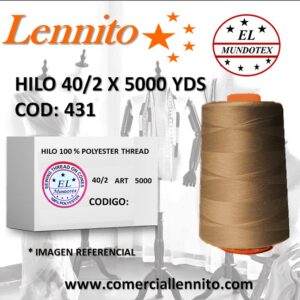 Caja de 12 unidades de hilo poliéster costura 40/2 x 5000 yds color camello jean claro codigo 431