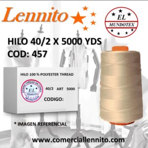 Caja de 12 unidades de hilo poliéster costura 40/2 x 5000 yds color beige piel claro código 457