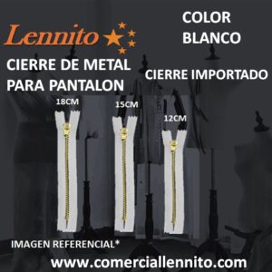 cierre metálico de cremallera -  importado color Blanco