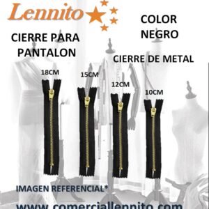 cierre metálico de cremallera -  importado color Negro