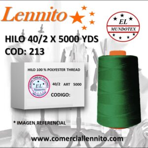 Caja de 12 unidades de hilo poliéster costura 40/2 x 5000 yds color verde loro código 213
