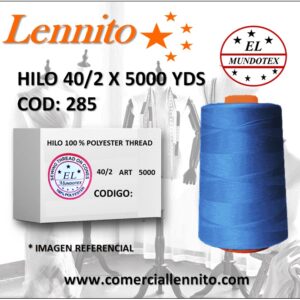 Caja de 12 unidades de hilo poliéster costura 40/2 x 5000 yds color celeste cristal código 285
