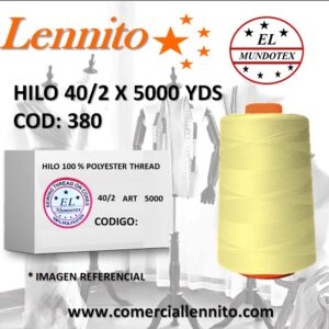 Caja de 12 unidades de hilo poliéster costura 40/2 x 5000 yds color amarillo pato código 380