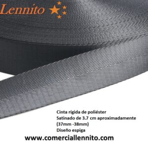 CINTA RIGIDA SATINADO TEJIDO ESPIGA COLOR NEGRO DE 3.8 CM X 40 yds