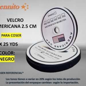 VELCRO AMERICANO COLOR NEGRO DE 2.5 CM X 25yds