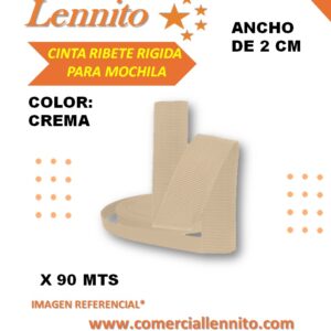 CINTA RIGIDA RIBETE COLOR CREMA DE 2 CM X 90MTS