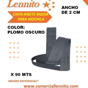 CINTA RIGIDA RIBETE COLOR PLOMO OSCURO DE 2 CM X 90MTS