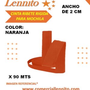 CINTA RIGIDA RIBETE COLOR NARANJA DE 2 CM X 90MTS