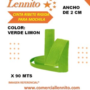 CINTA RIGIDA RIBETE COLOR VERDE LIMON DE 2 CM X 90MTS