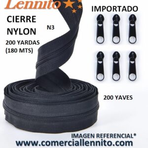 ROLLO DE CIERRE NYLON N3 X 200 YDS + 200 YAVES COLOR NEGRO