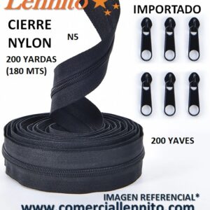 ROLLO DE CIERRE NYLON N5 X 200 YDS + 200 YAVES COLOR NEGRO