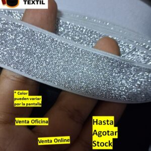 elástico escarchado plateado de 2.5cm x metros