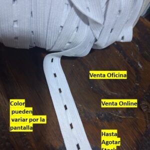 elástico con ojal o con hueco color blanco poliéster suave de 2cm x metro
