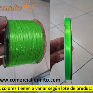 CINTA SATINADA DELGADA X ROLLO DE 100 MTS COLOR VERDE FOSFORESCENTE